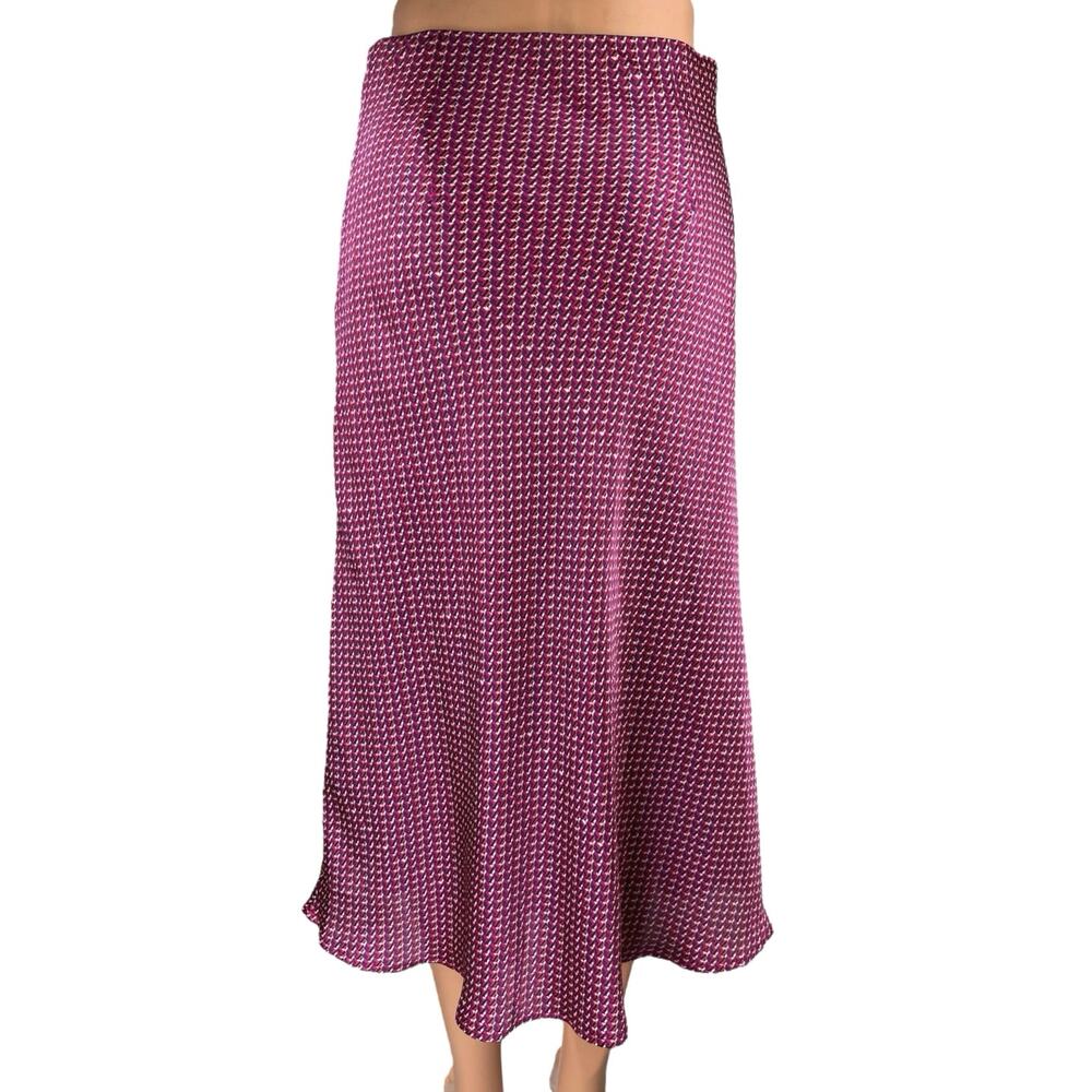 Leith Bias Women's Pink Purple Silk Satin Geometric Print Midi A-Line Skirt S - Picture 3 of 5